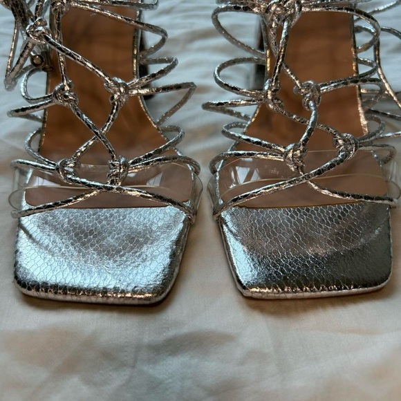 Top Moda Silver Strappy Tie Up Heels 7 - Picture 5 of 8